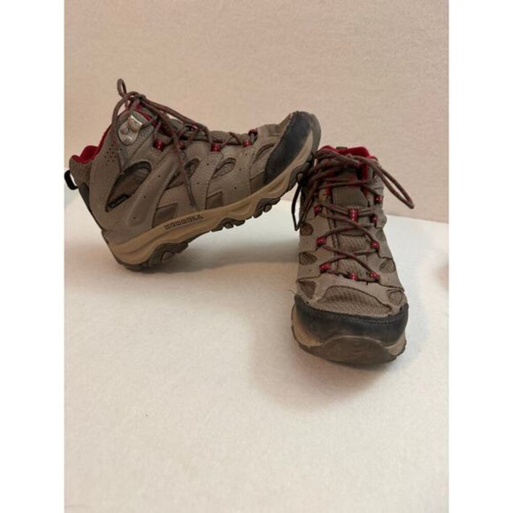 Moab 3 Mid Waterproof Leather Kids' Size 4M Boulder Gray Red Hiking Boots